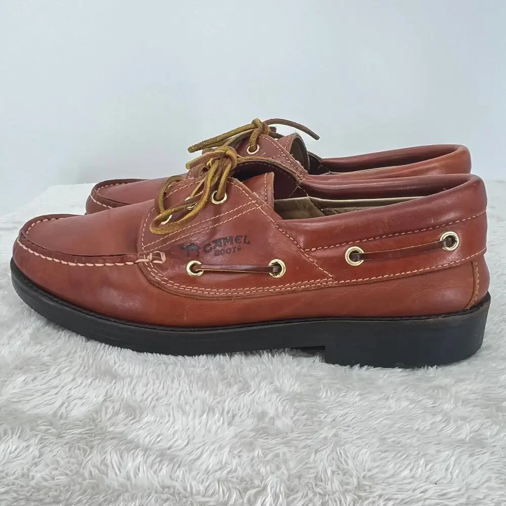 CAMEL BOOTS Brand Men's Classic Leather Boat Shoes 8.5  Chunky Sole  Old Money